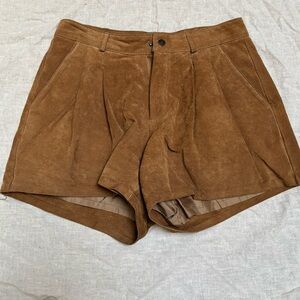 High Waist Tan Real Suede Shorts
